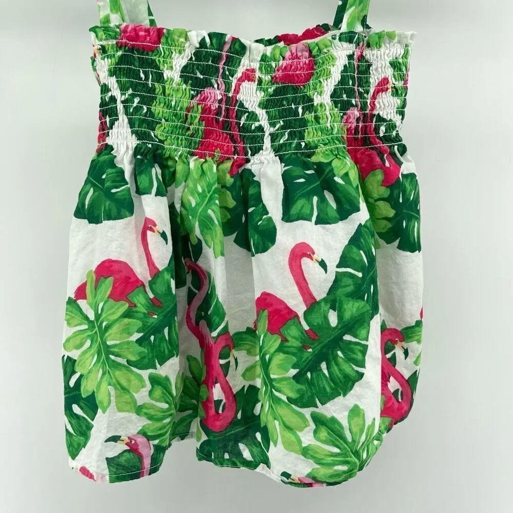 Janie and Jack Girls Tropical Flamingo Smocked Sleeveless Top Size 7 100% Cotton